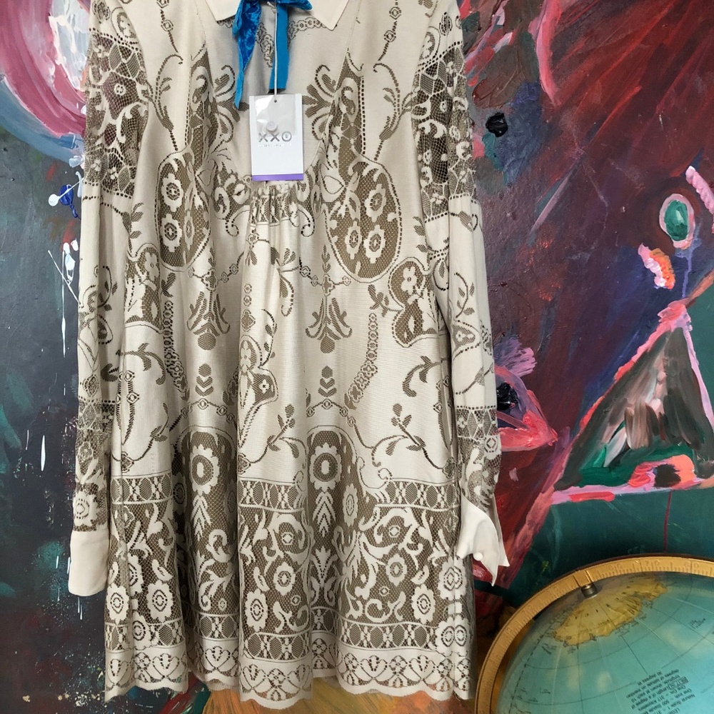 Lace Long Sleeve Shift Mini Dress Anna Sui NWT